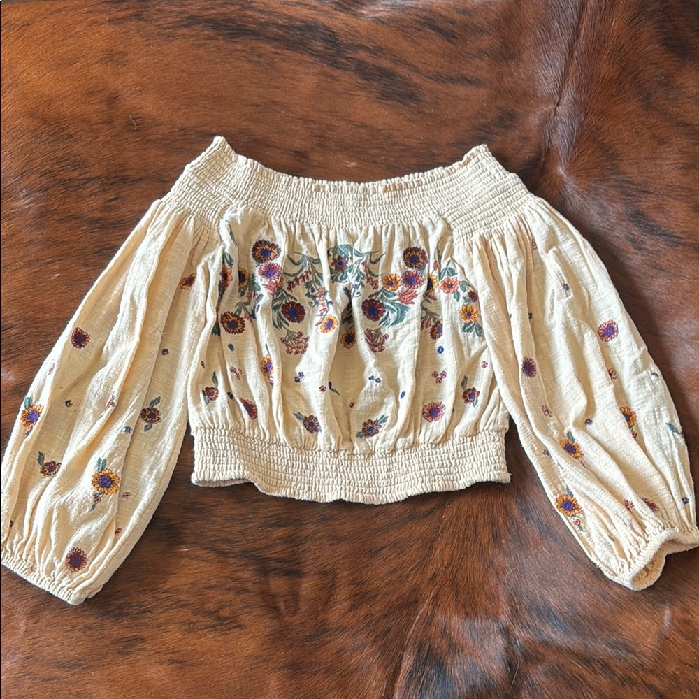 Free People Floral Embroidered Off-Shoulder Top